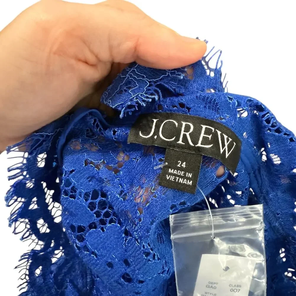 J Crew Scalloped Lace Mockneck Top Blue Preppy Work Office NWT Womens Size 24